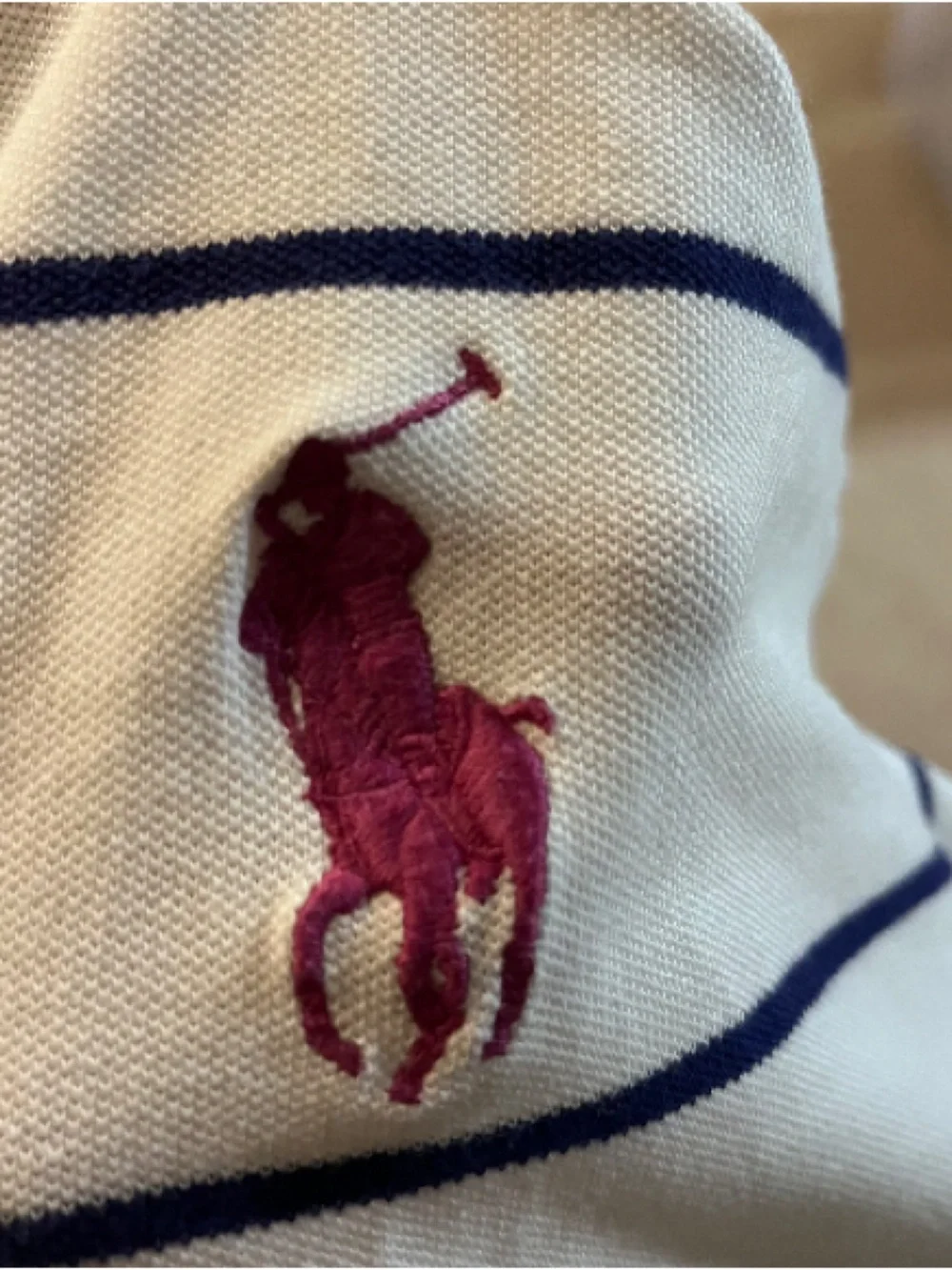 Ralph Lauren White Polo with Navy Stripes and Pink Pony XL